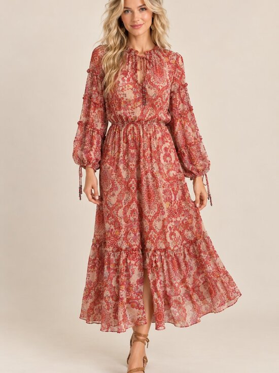 The Kooples Dresses & Skirts - The Kooples Sunrise Chili Pepper Boho Floral Maxi Dress Beads Size 1 (US 4) NWT